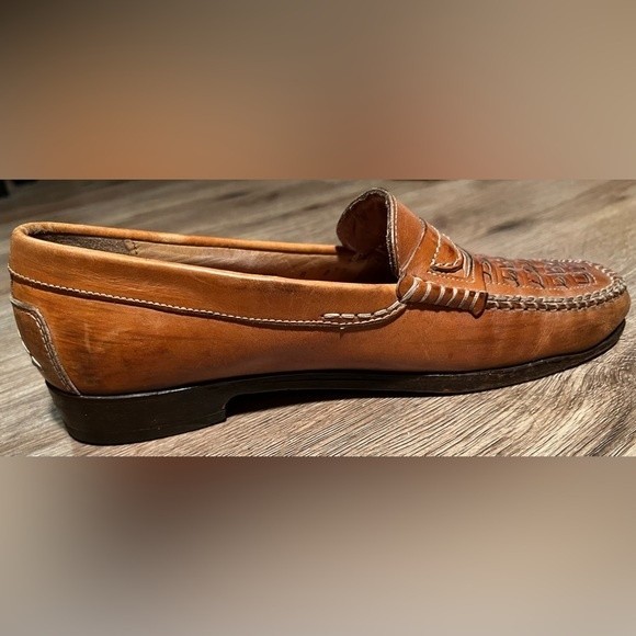 Vintage Bally Woven Men’s Leather Loafer Tan Brown Size 8 main image 5